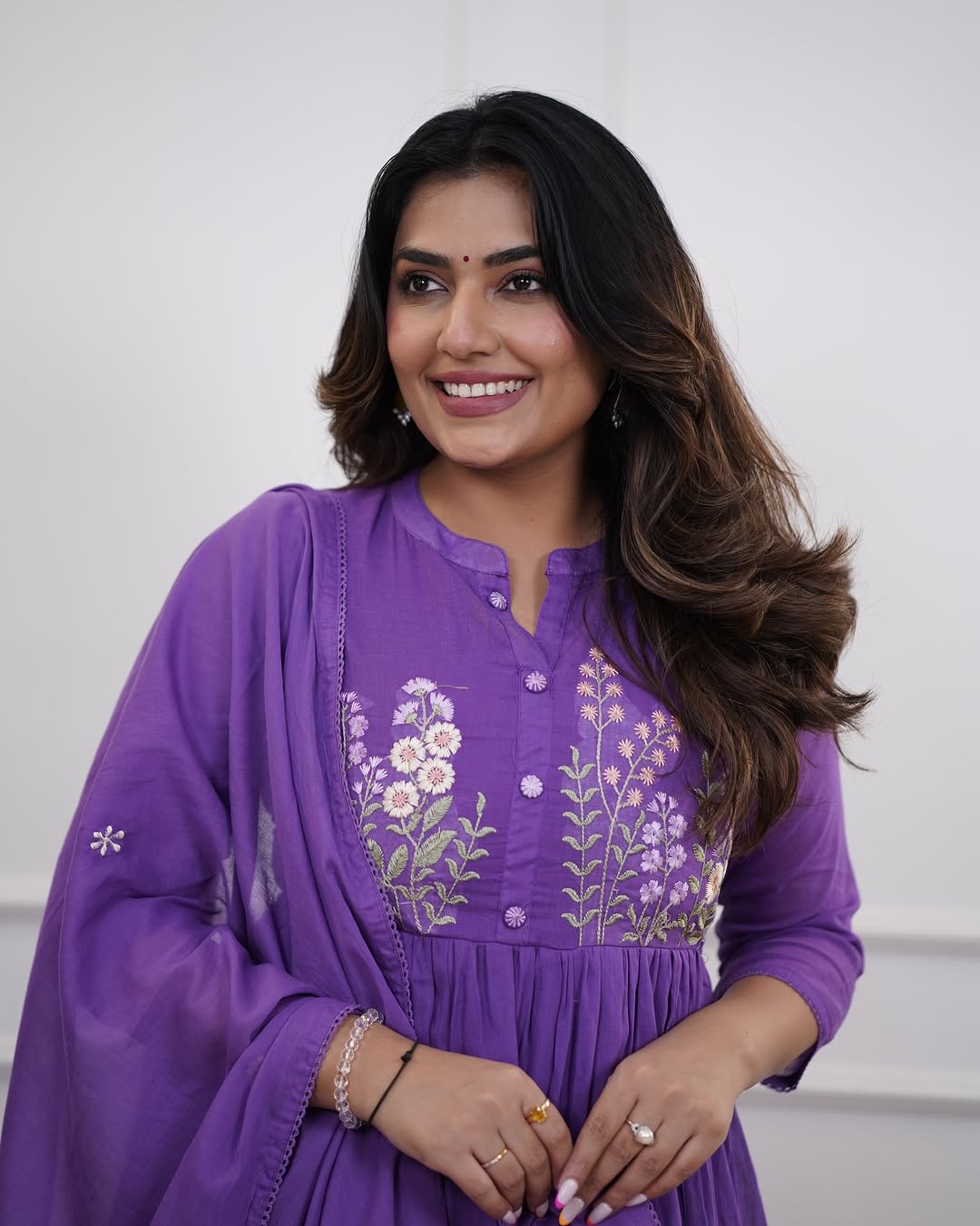 Libas Graceful Purple Anarkali Suit with Subtle Floral Embroidery