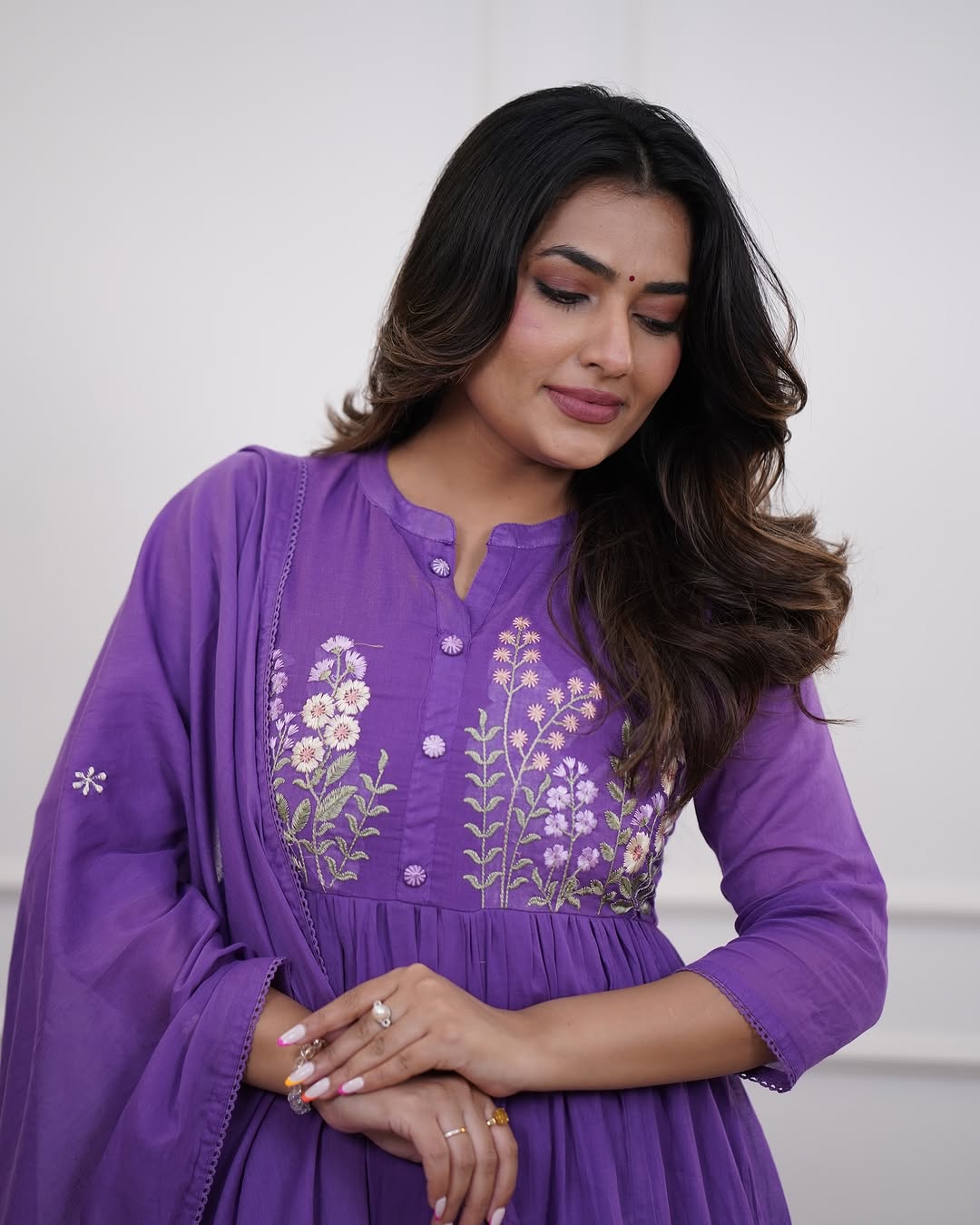Libas Graceful Purple Anarkali Suit with Subtle Floral Embroidery