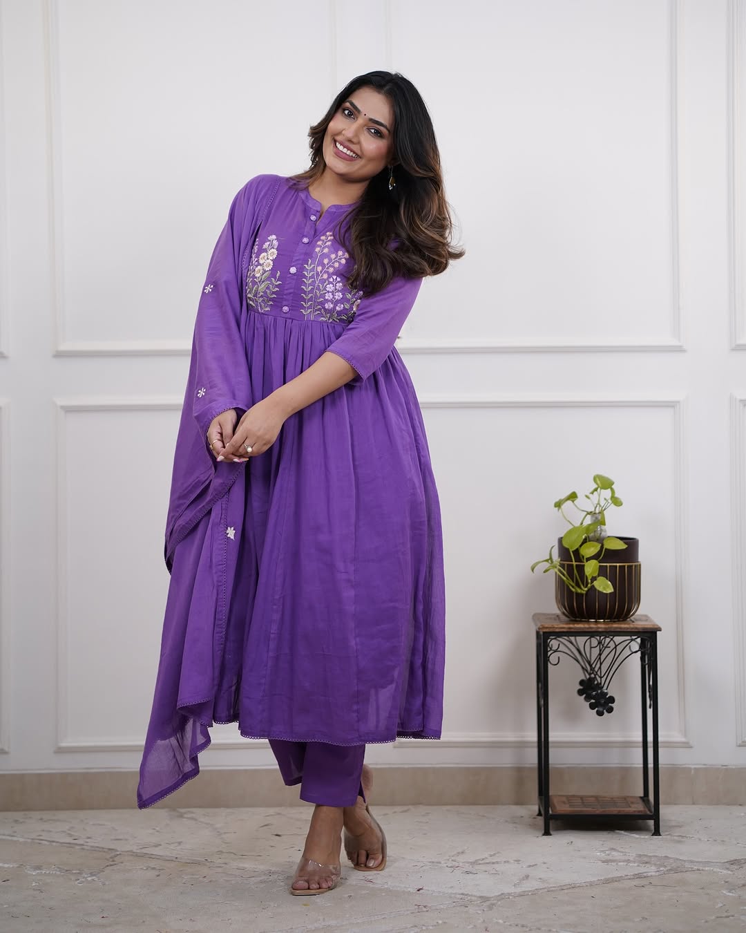 Libas Graceful Purple Anarkali Suit with Subtle Floral Embroidery