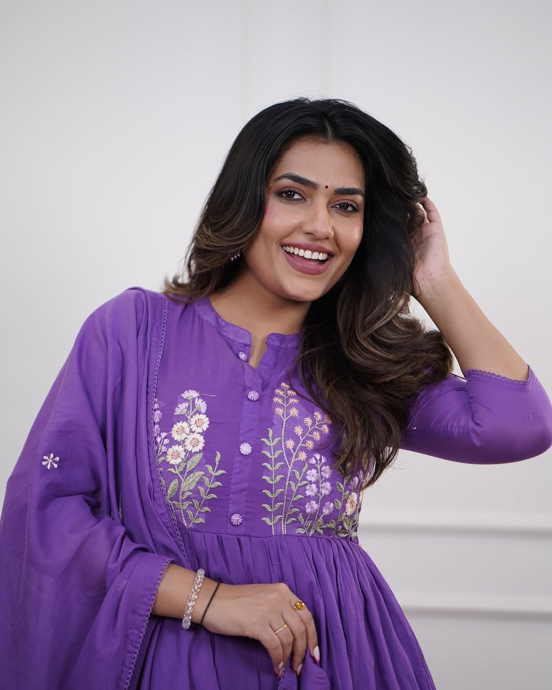 Libas Graceful Purple Anarkali Suit with Subtle Floral Embroidery