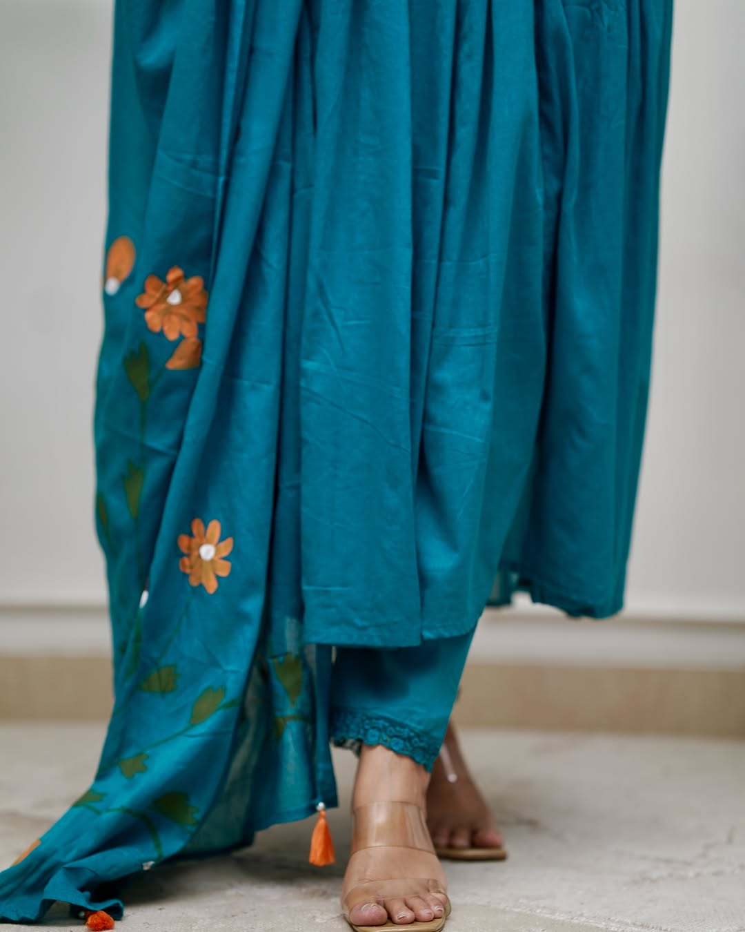Libas Elegant Teal Anarkali Set with Floral Embroidery
