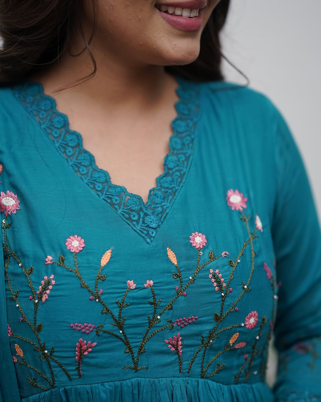 Libas Elegant Teal Anarkali Set with Floral Embroidery