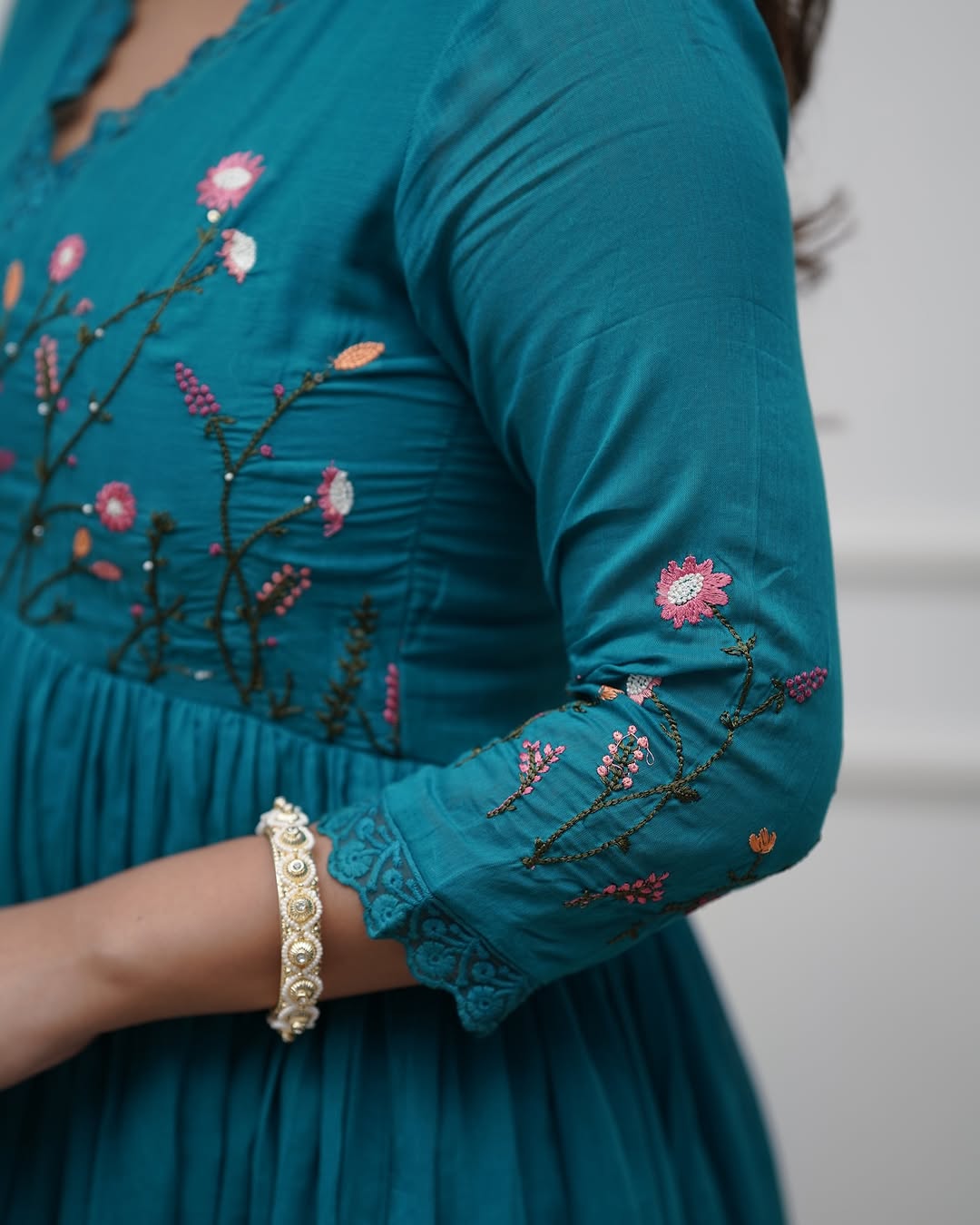 Libas Elegant Teal Anarkali Set with Floral Embroidery