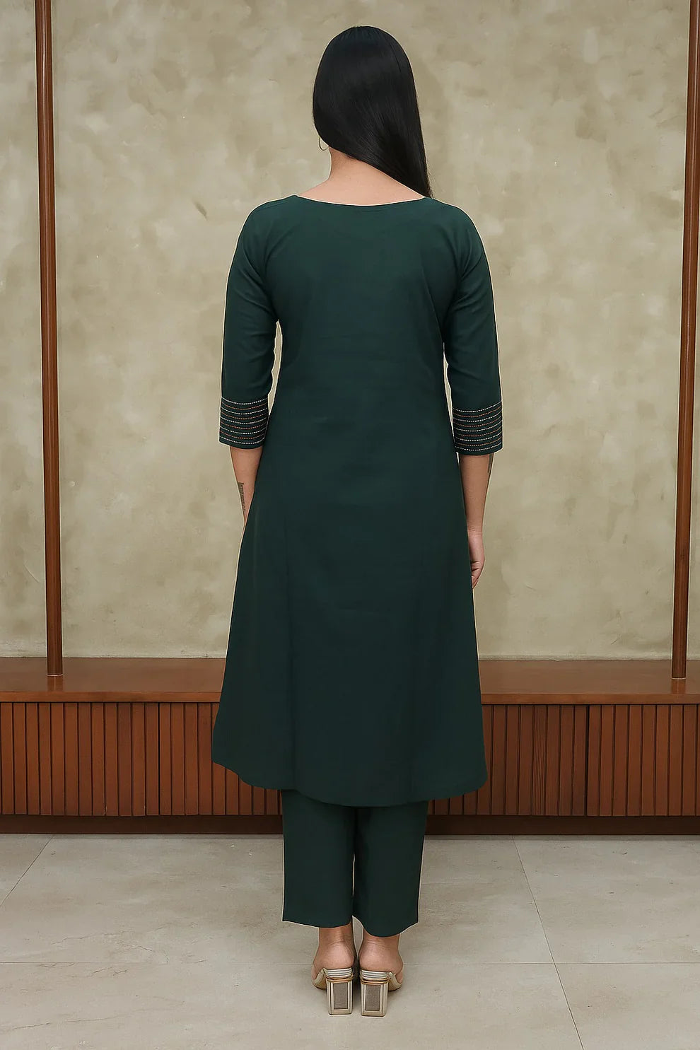 Green Embroidered Cotton Flex Kurta and Pant Set