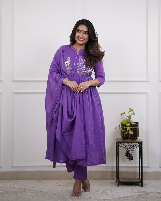 Libas Graceful Purple Anarkali Suit with Subtle Floral Embroidery