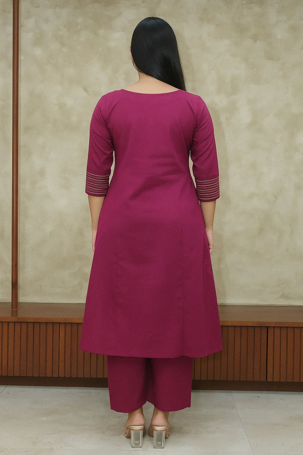 Pink Embroidered Cotton Flex Kurta and Pant Set